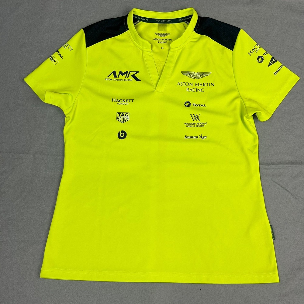 Hackett Aston Martin Racing Team Polo Shirt Womens XL Neon Green - Picture 2 of 12